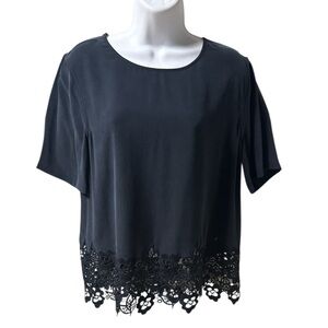 Women’s Equipment Navy  Lace Trim  Silk Blouse  Size : Medium